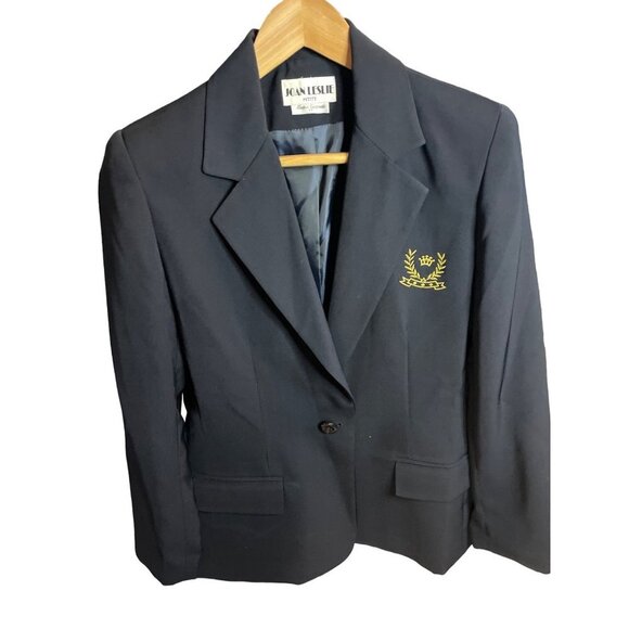 Joan Leslie Navy Gold Insignia Single Button Blazer Sz 8P - Picture 3 of 10